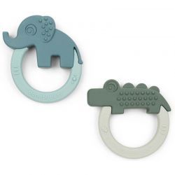 Pack de 2 Mordedores Elefante y Cocodrilo Azul y Verde