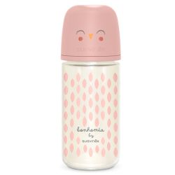 Biberón Vidrio 240ml Bonhomia Feather Rosa