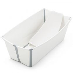 Conjunto de banheira dobrável Stokke Flexi Bath branco com rolha e suporte para recém-nascidos
