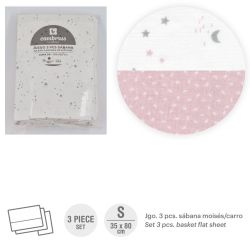 Tríptico Lençóis Moisés/Carrinho 35X80X1 Cm Sky Rosa CAMBRASS - 1