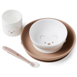 CONJUNTO DE JANTAR 4 PCS BRANCO/BEGE CLARO - NOVO