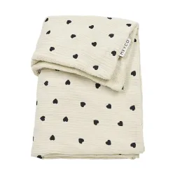 Manta Cuna 60 Muselina Prelavada 75X100 Cm Me-Sweet Heart Soft Sand/Black